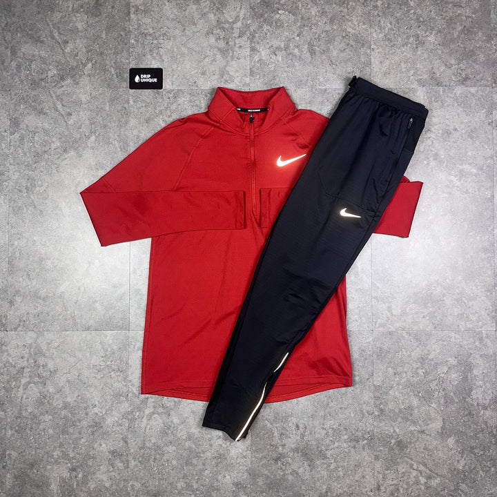 Nike Therma 1/4 Zip Top Bubblegum Red & Black Phenom Pants Set, Nike Sets, dripuniqueuk
