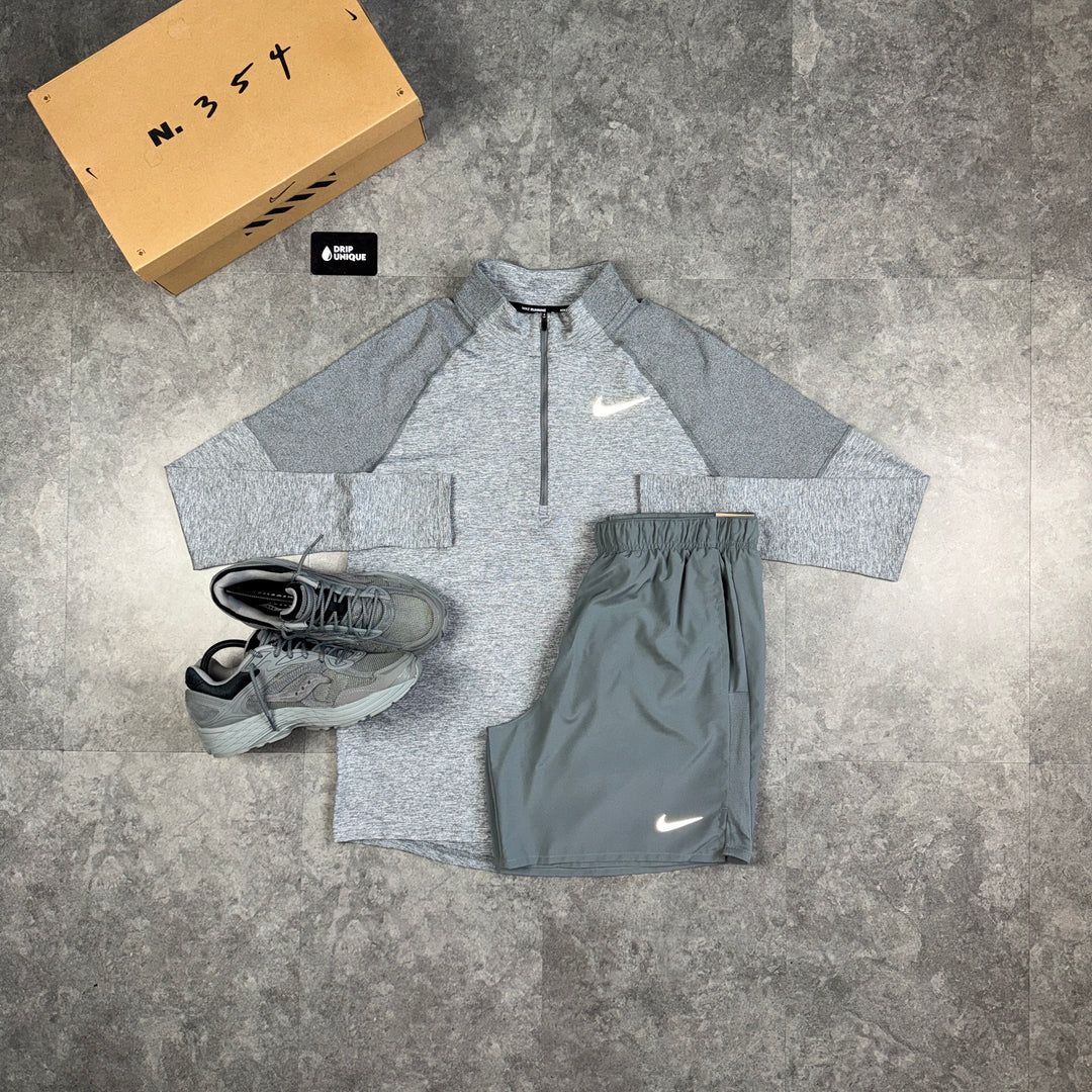 Nike Therma 1/4 Zip Top Grey & Grey Challenger Shorts Set, nike 1/4 zip set, dripuniqueuk