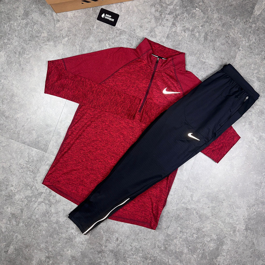 Nike Therma 1/4 Zip Top Sangria Red & Black Phenom Pants Set, Nike 1/4 Zips, dripuniqueuk