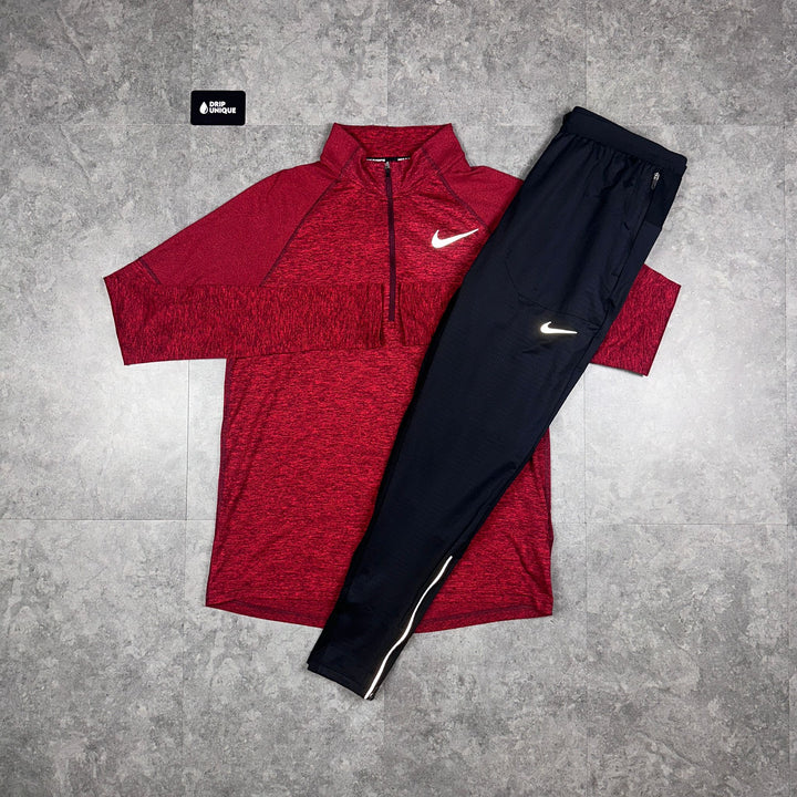 Nike Therma 1/4 Zip Top Sangria Red & Black Phenom Pants Set, Nike Sets, dripuniqueuk
