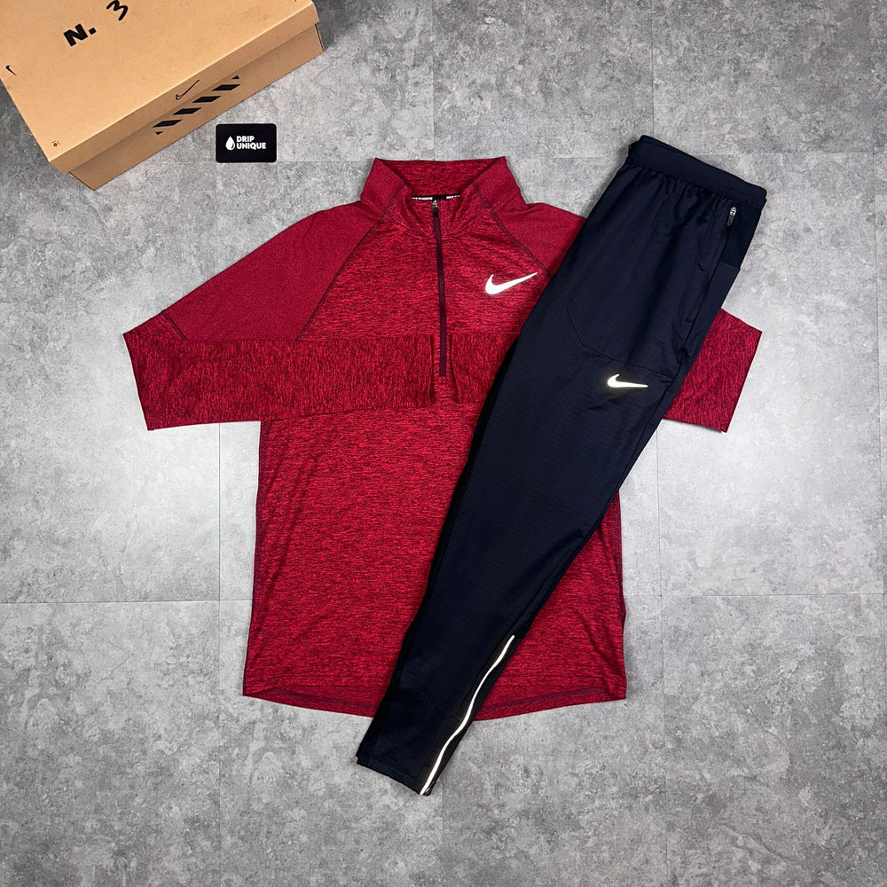 Nike Therma 1/4 Zip Top Sangria Red & Black Phenom Pants Set, Nike Sets for men, dripuniqueuk