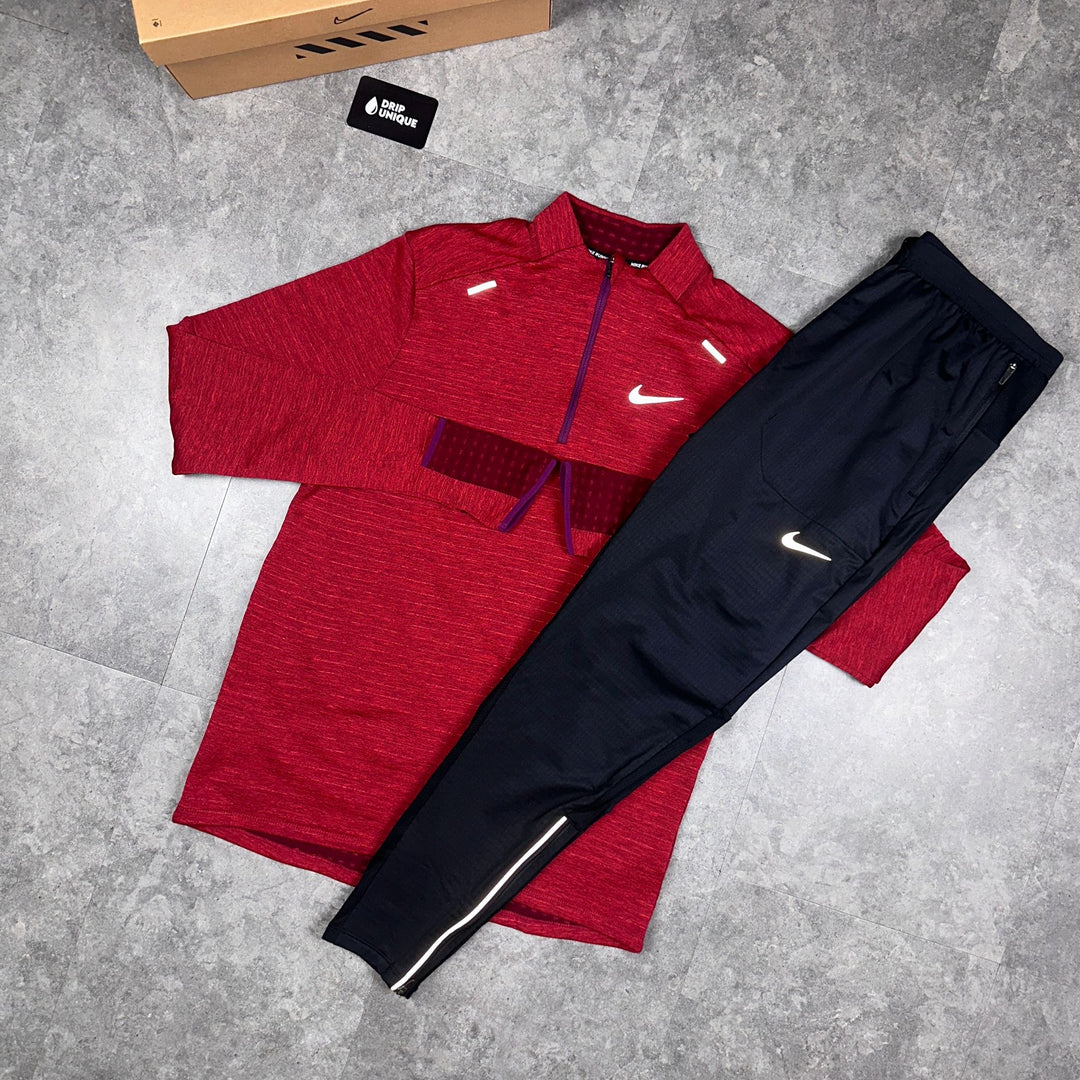 Nike Therma Sphere 3.0 1/4 Zip Top Red & Black Phenom Pants Set, Nike 1/4 Zips, dripuniqueuk