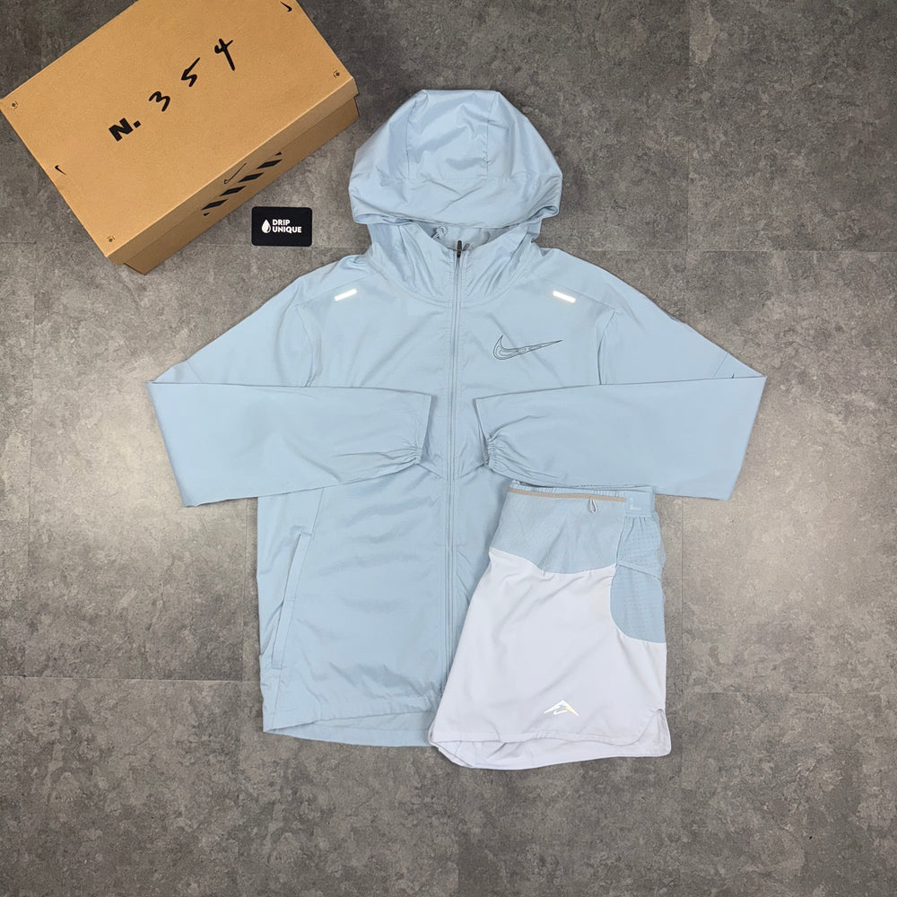 Nike UV Trail Windrunner Jacket Armoury Blue & Blue Trail Shorts Set, Nike Sets, dripuniqueuk