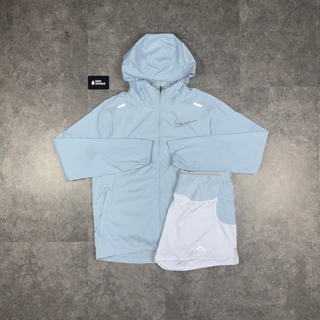 Nike UV Trail Windrunner Jacket Armoury Blue & Blue Trail Shorts Set, Nike Windrunner Set, dripuniqueuk