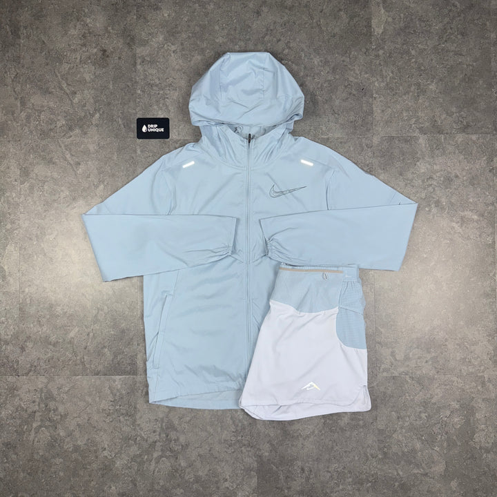 Nike UV Trail Windrunner Jacket Armoury Blue & Blue Trail Shorts Set, Nike Windrunner Set, dripuniqueuk