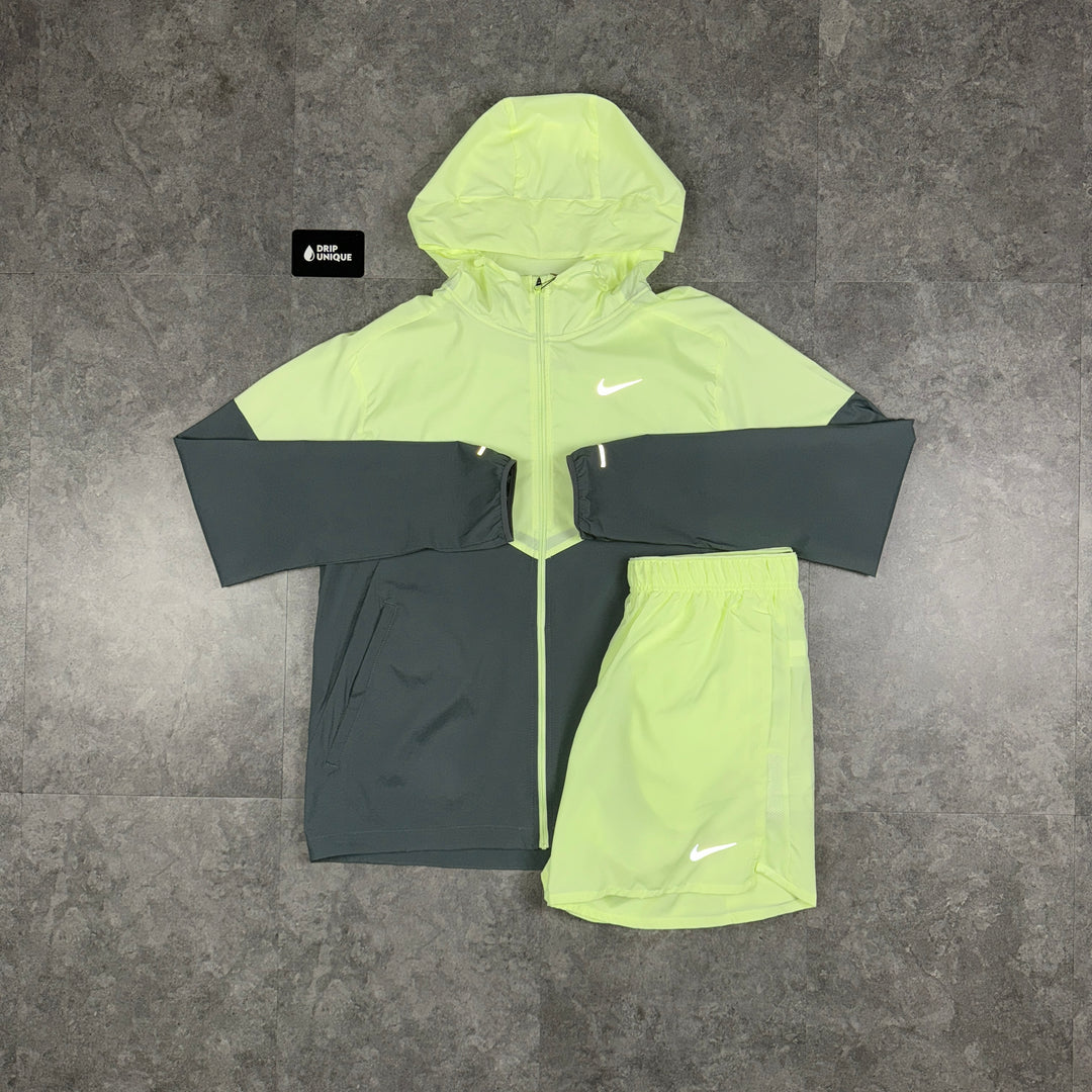 Nike UV Windrunner Jacket Barely Volt & Volt Challenger Shorts Set, Nike Sets, dripuniqueuk