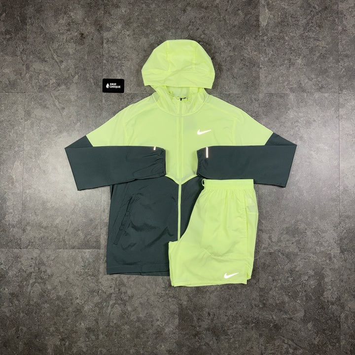 Nike UV Windrunner Jacket Barely Volt & Volt Flex Stride Shorts Set, nike set, dripuniqueuk