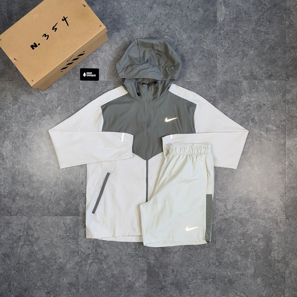 Nike UV Windrunner Jacket Beige & Beige Challenger Shorts Set, nike uv set, dripuniqueuk
