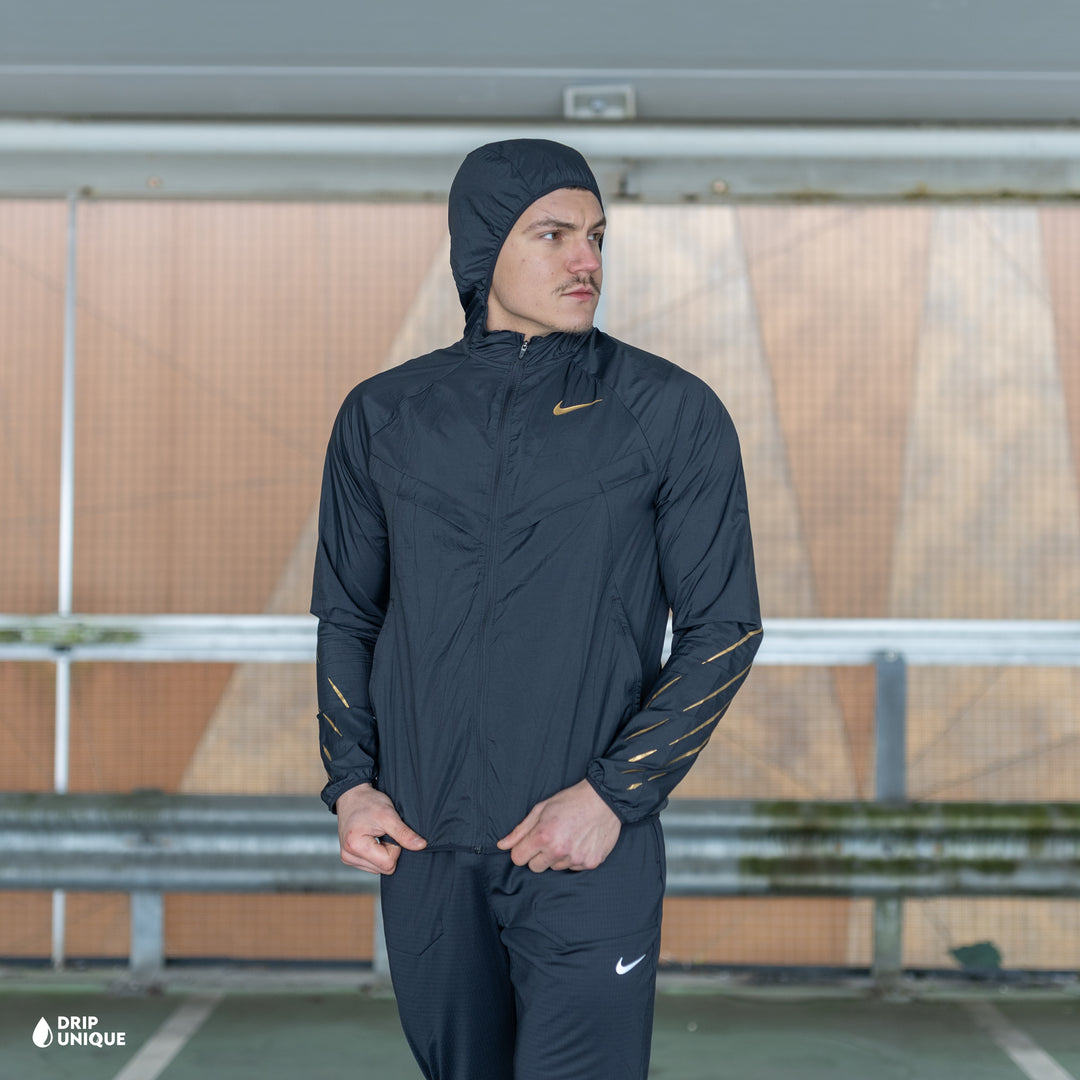 Nike UV Windrunner Jacket Black & Gold, dripuniqueuk