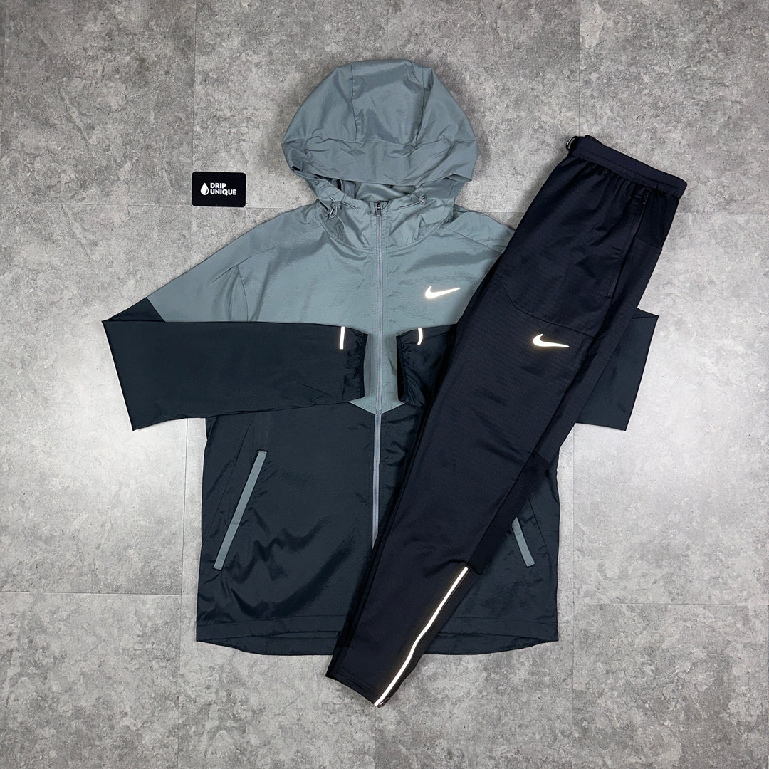 Nike UV Windrunner Jacket Black / Grey & Black Nike Phenom Pants Set, Nike Sets, dripuniqueuk