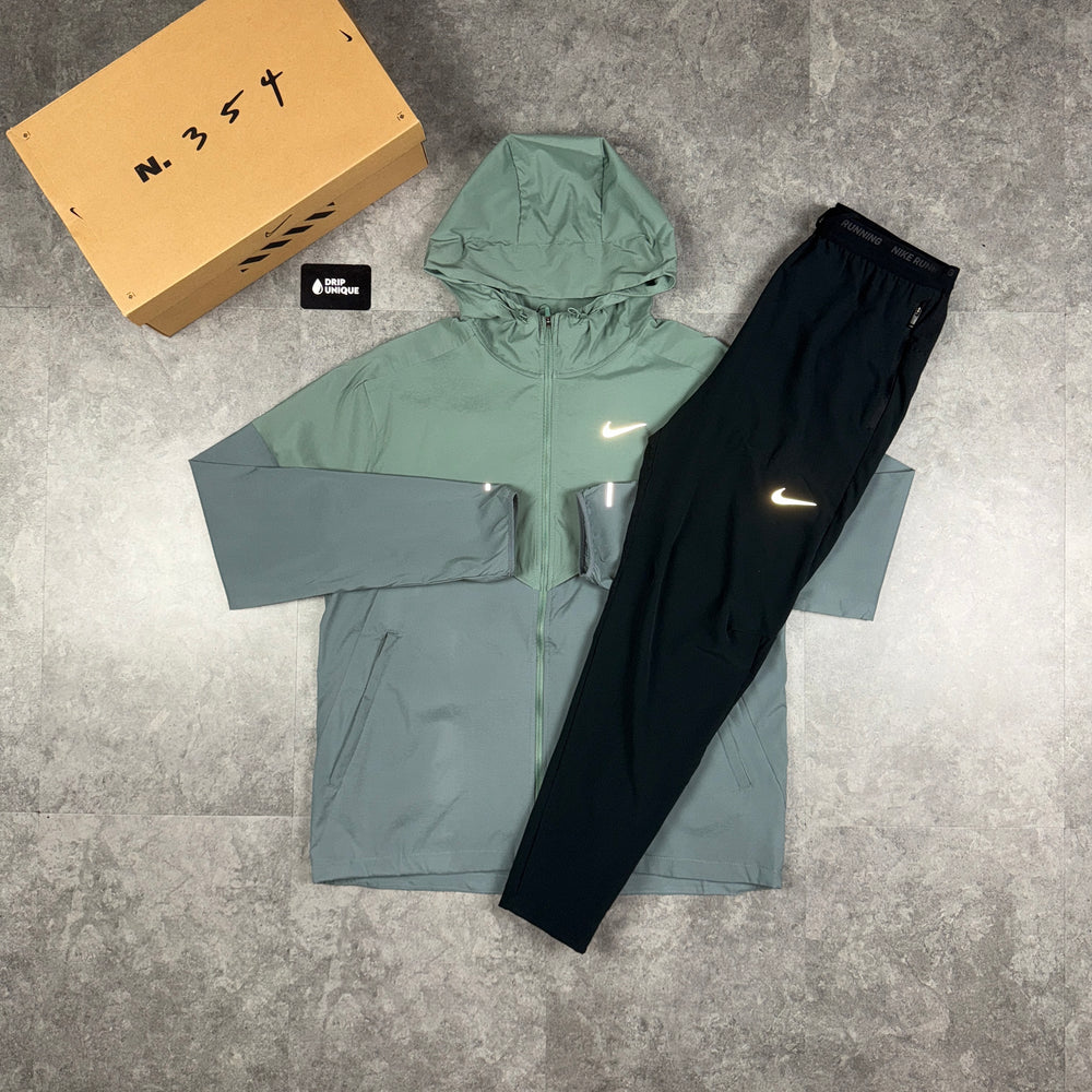 Nike UV Windrunner Jacket Clay Green & Black Nike Phenom Pants Set, Nike Sets, dripuniqueuk