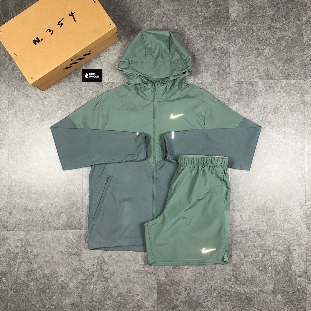 Nike UV Windrunner Jacket Clay Green & Green Challenger Shorts Set, Nike Sets, dripuniqueuk
