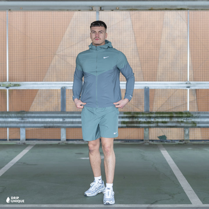 Nike UV Windrunner Jacket Clay Green & Green Challenger Shorts Set, nike windrunner jacket set, dripuniqueuk