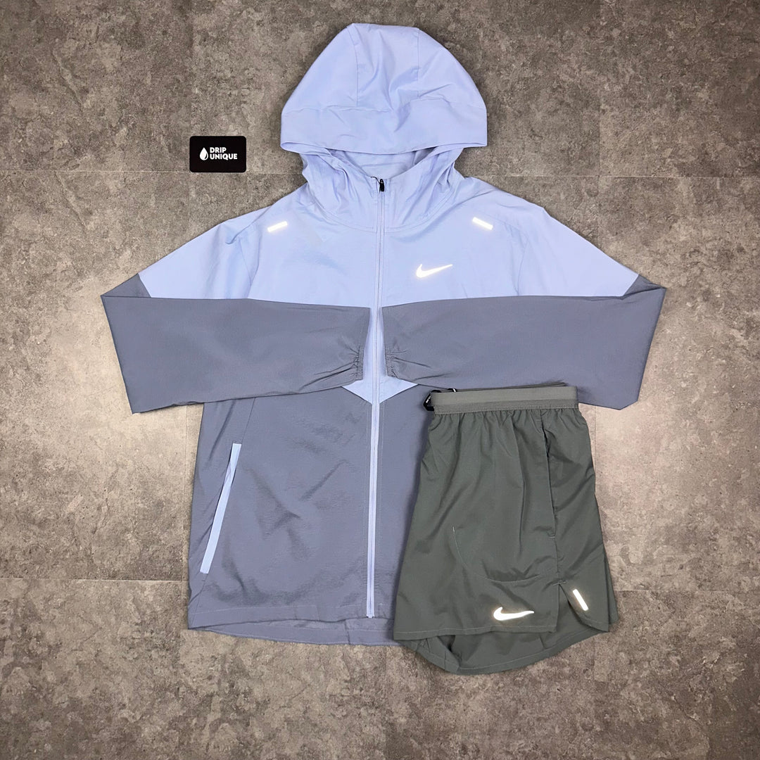 Nike UV Windrunner Jacket Cobalt Bliss & Grey Flex Stride Shorts Set, Nike Sets, dripuniqueuk
