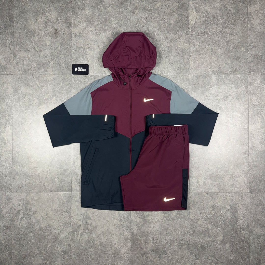 Nike UV Windrunner Jacket Dark Burgundy & Burgundy Challenger Shorts Set, nike set, dripuniqueuk