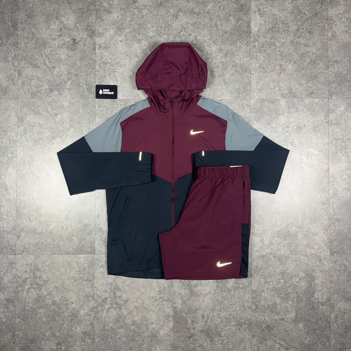 Nike UV Windrunner Jacket Dark Burgundy & Burgundy Challenger Shorts Set, nike set, dripuniqueuk