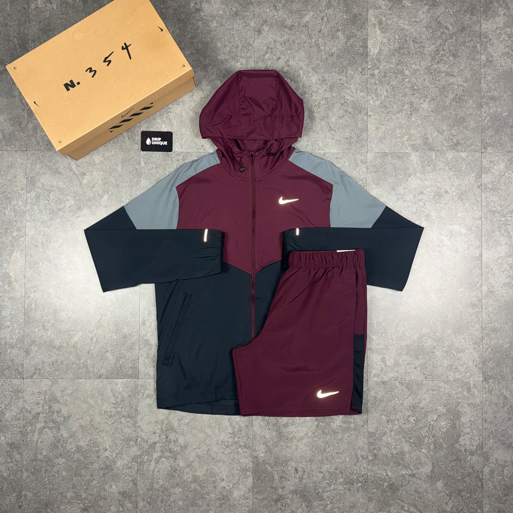 Nike UV Windrunner Jacket Dark Burgundy & Burgundy Challenger Shorts Set, nike windrunner set, dripuniqueuk