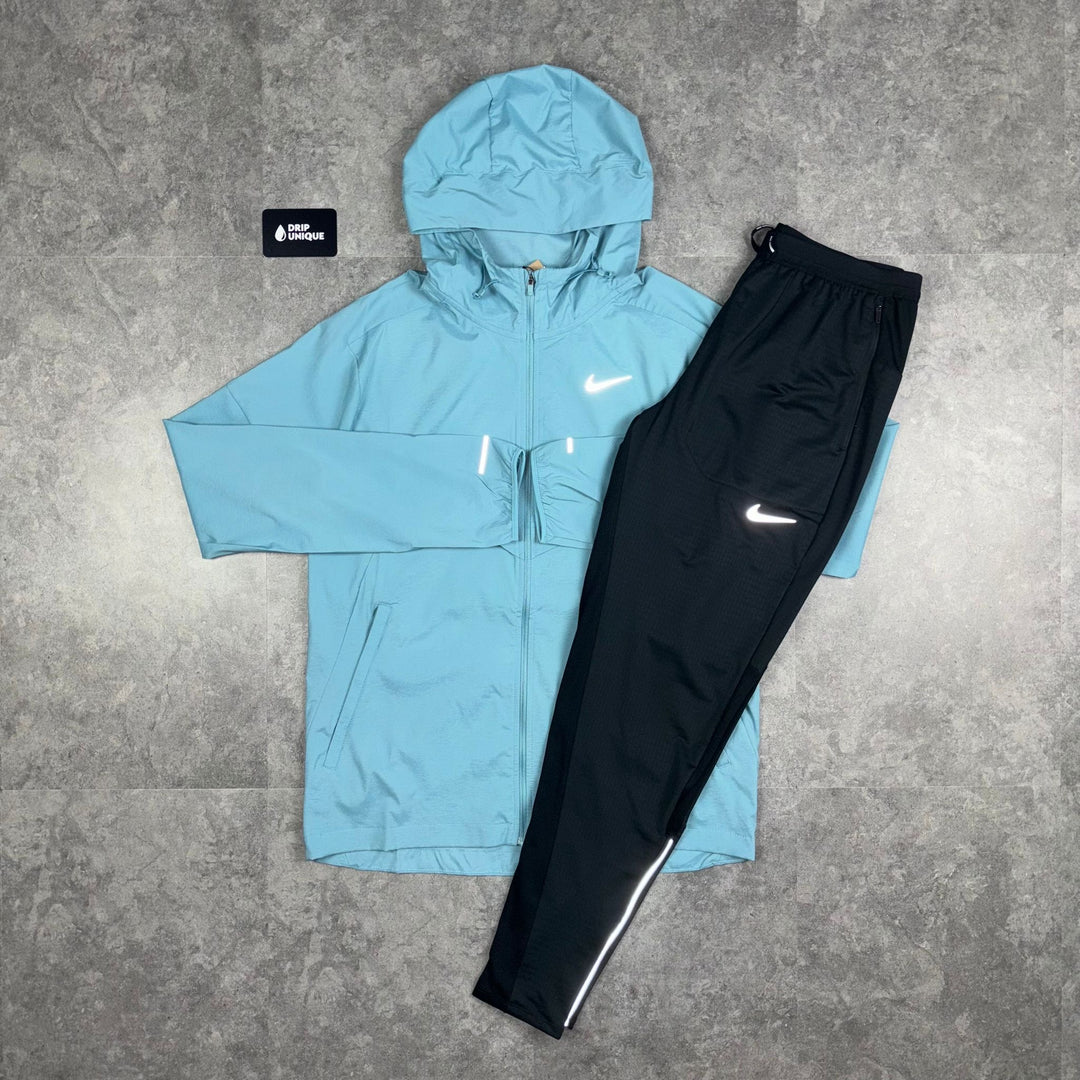 Nike UV Windrunner Jacket Denim Turquoise & Black Nike Phenom Pants Set, Nike Sets for men, dripuniqueuk