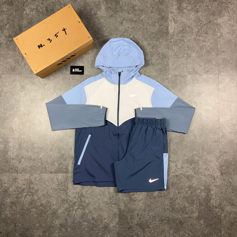 Nike UV Windrunner Jacket Diffused Blue & Blue Challenger Shorts Set, nike windrunner set, dripuniqueuk