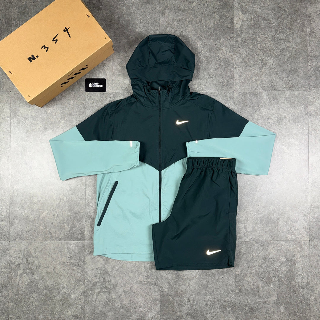 Nike UV Windrunner Jacket Forest Green & Green Challenger Shorts Set, nike windrunner set, dripuniqueuk