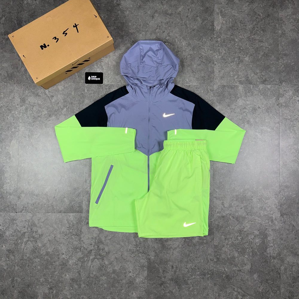 Nike UV Windrunner Jacket Ghost Green / Lavender & Green Challenger Shorts Set, nike windrunner set, dripuniqueuk