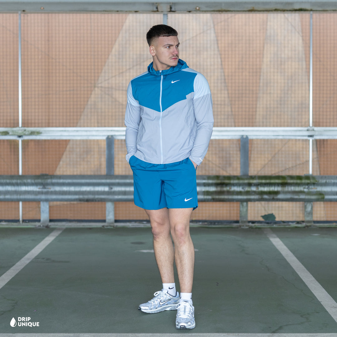 Nike UV Windrunner Jacket Green Abyss & Green Challenger Shorts Set, nike windrunner sets, dripuniqueuk