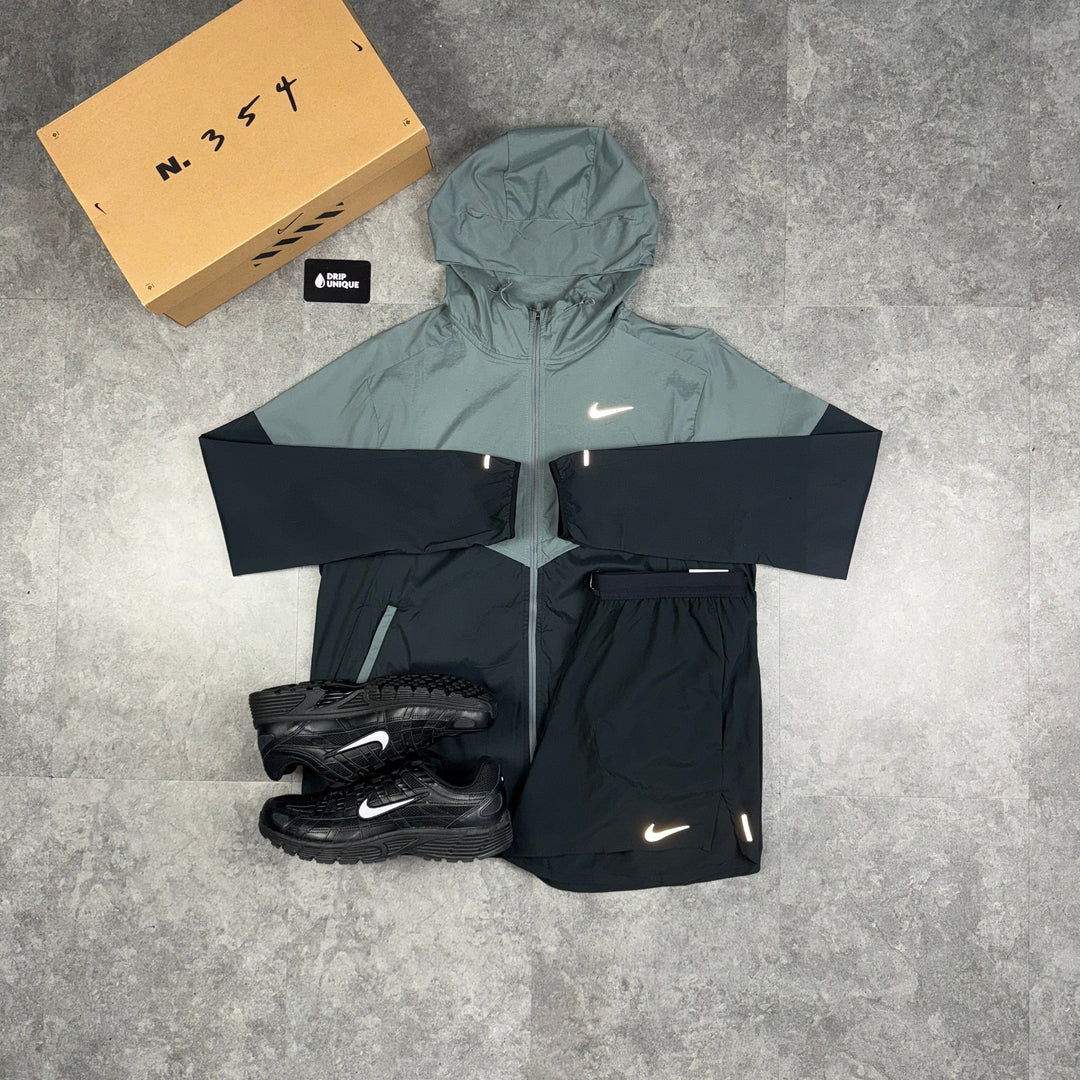Nike UV Windrunner Jacket Grey / Black & Black Flex Stride Shorts Set, Nike Jacket Set, dripuniqueuk