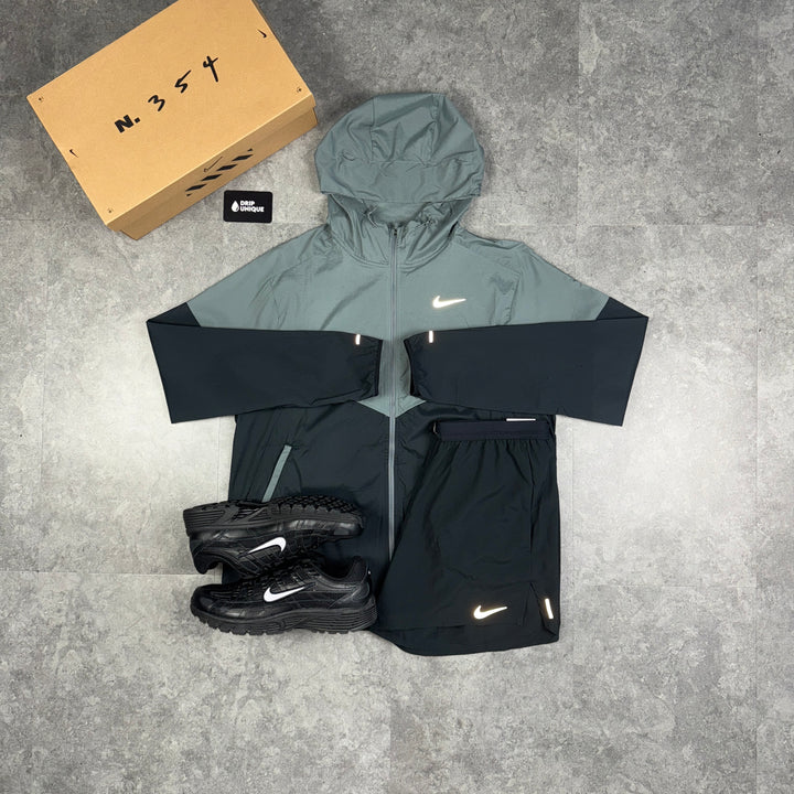 Nike UV Windrunner Jacket Grey / Black & Black Flex Stride Shorts Set, Nike Jacket Set, dripuniqueuk