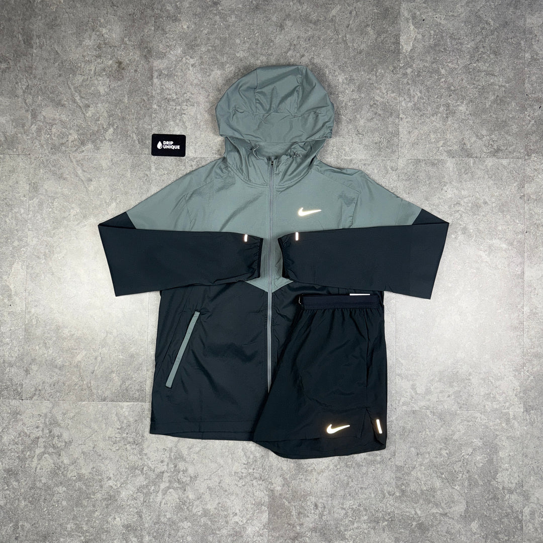 Nike UV Windrunner Jacket Grey / Black & Black Flex Stride Shorts Set, Nike Sets, dripuniqueuk