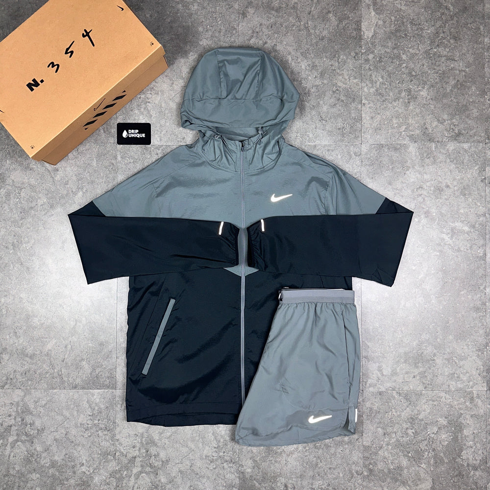 Nike UV Windrunner Jacket Grey / Black & Grey Flex Stride Shorts Set, Nike Windrunner Set, dripuniqueuk