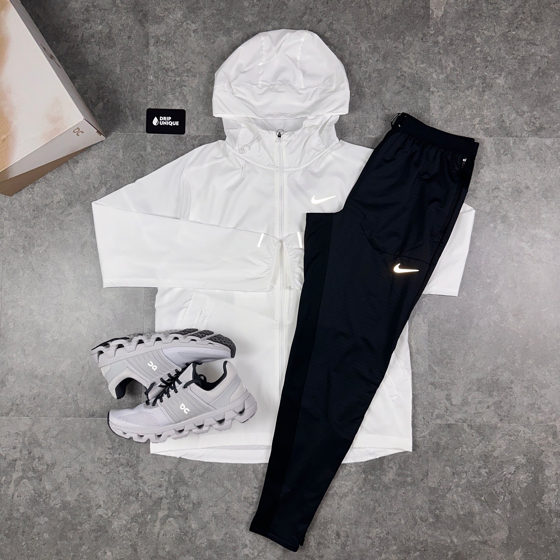 Nike UV Windrunner Jacket Ice White Black Nike Phenom Pants Set dripuniqueuk