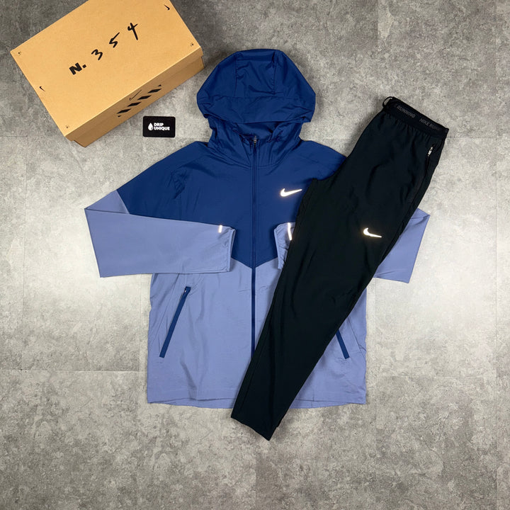Nike UV Windrunner Jacket Indigo & Black Nike Phenom Pants Set, Nike Sets, dripuniqueuk