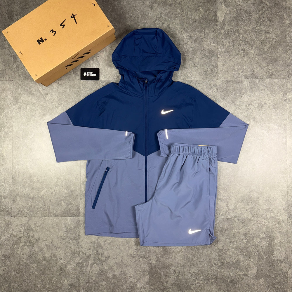 Nike UV Windrunner Jacket Indigo & Indigo Challenger Shorts Set, Nike Sets, dripuniqueuk