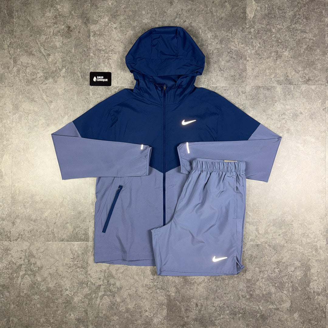 Nike UV Windrunner Jacket Indigo & Indigo Challenger Shorts Set, Nike Windrunner Set, dripuniqueuk