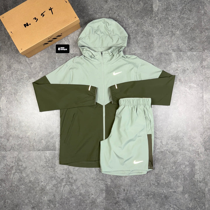 Nike UV Windrunner Jacket Jade Green & Green Challenger Shorts Set, Nike Sets, dripuniqueuk