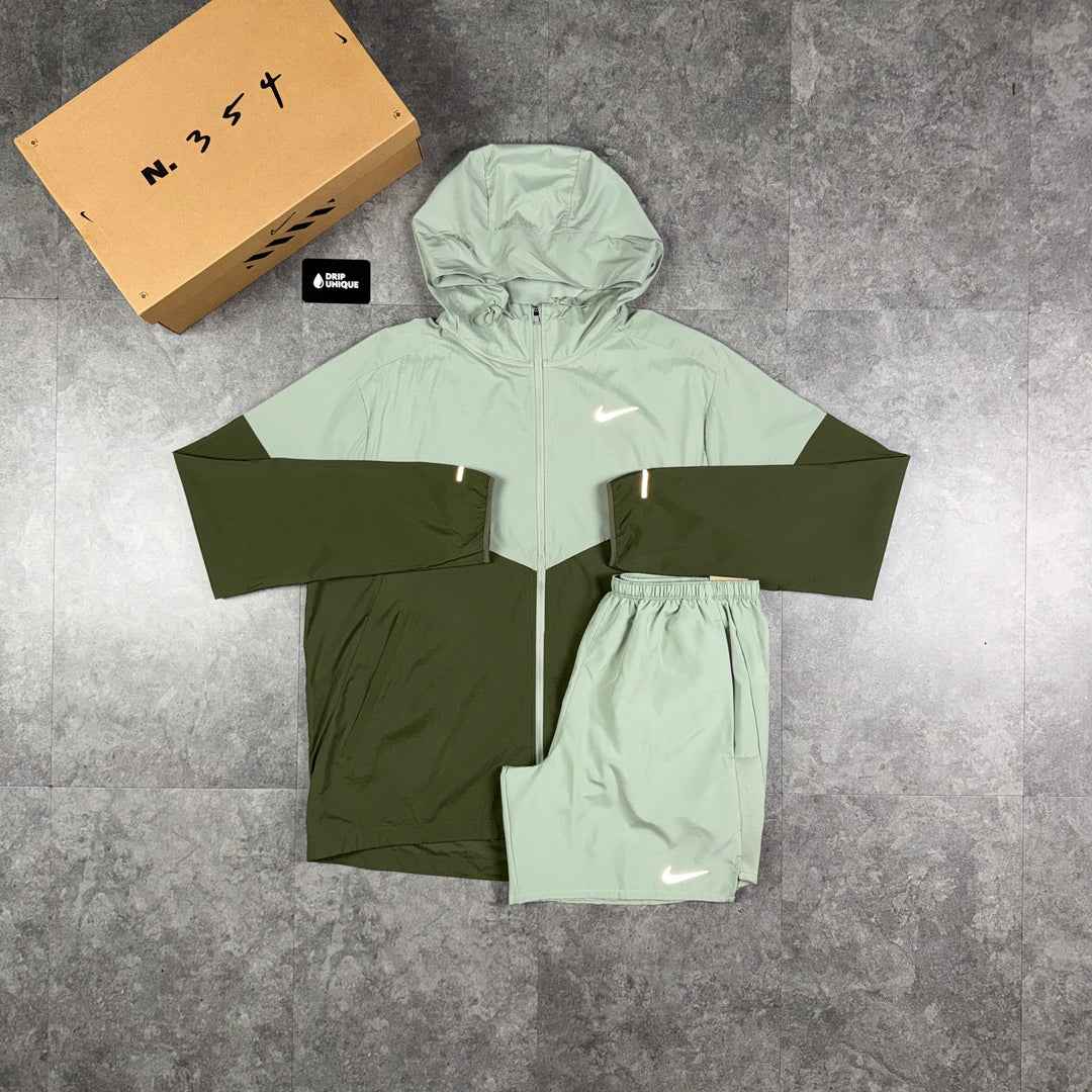  Nike UV Windrunner Jacket Jade Green & Green Challenger Shorts Set, nike windrunner set, dripuniqueuk