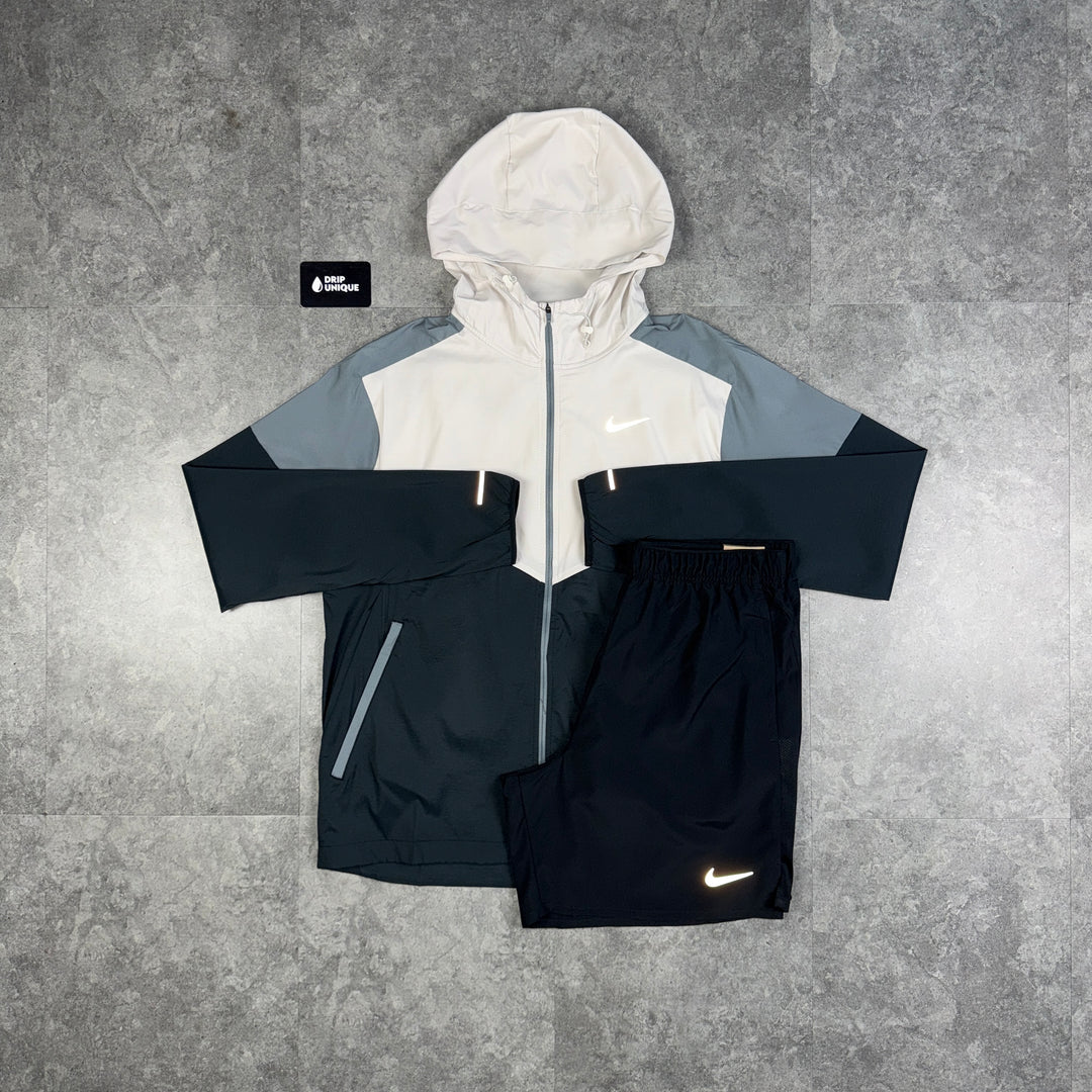 Nike UV Windrunner Jacket Light Bone & Black Challenger Shorts Set, dripuniqueuk