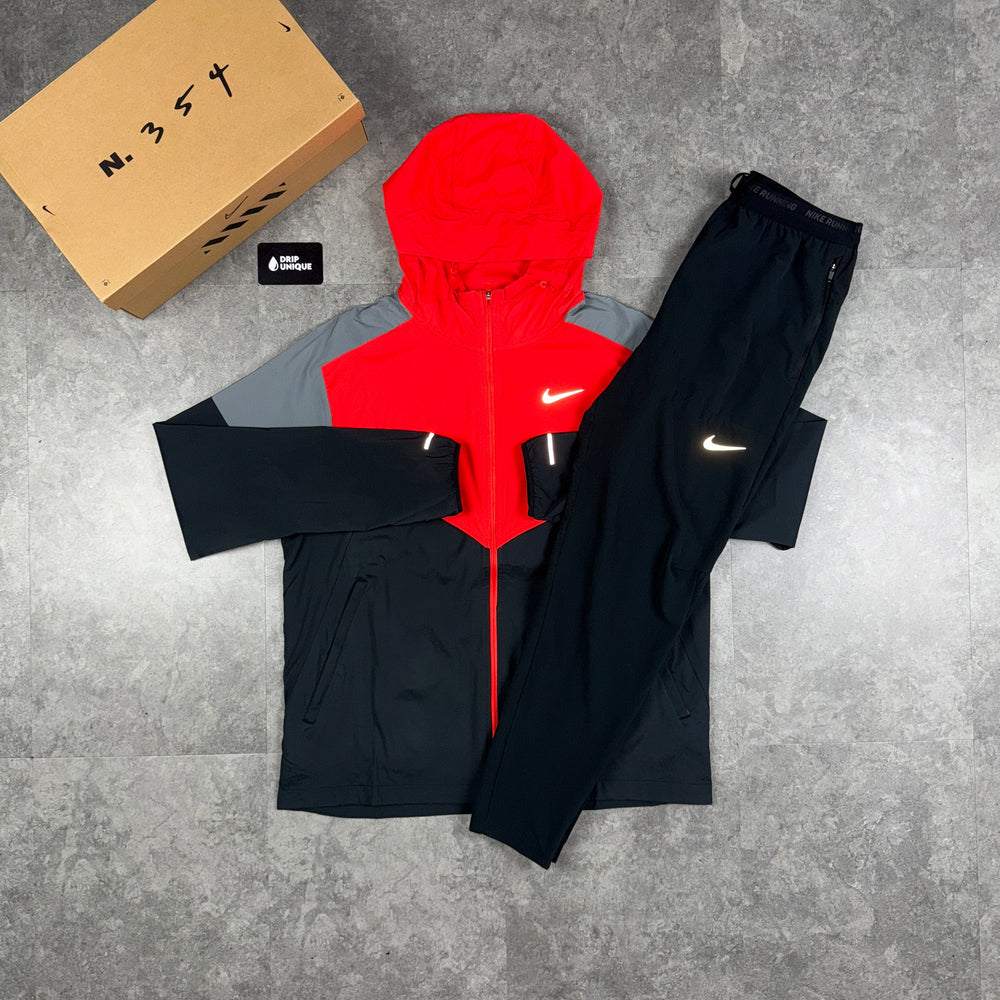 Nike UV Windrunner Jacket Light Crimson Red & Black Nike Phenom Pants Set, Nike Sets, dripuniqueuk