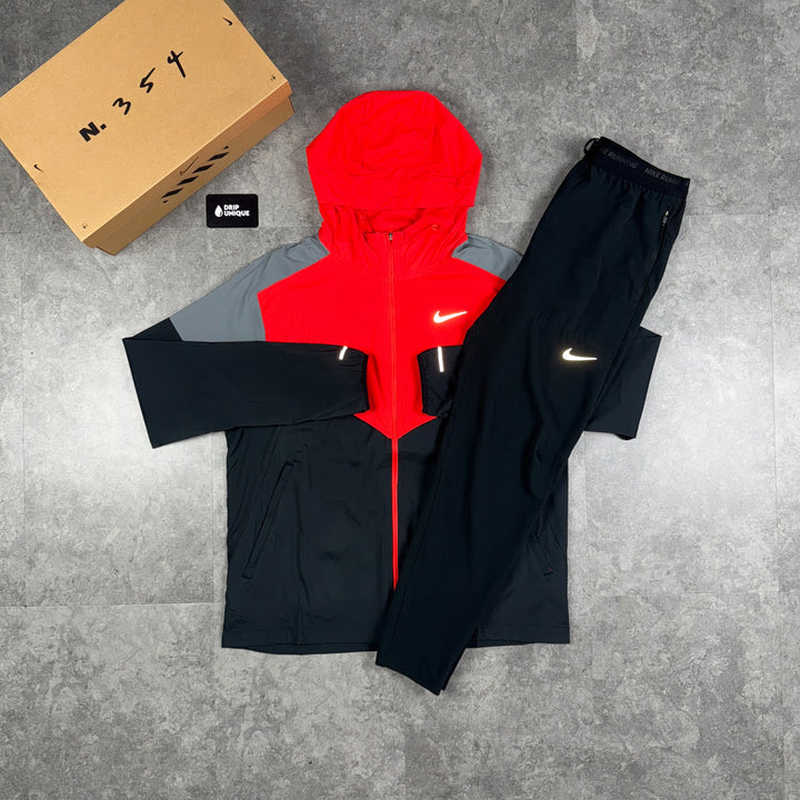 Nike UV Windrunner Jacket Light Crimson Red & Black Nike Phenom Pants Set, Nike Sets, dripuniqueuk
