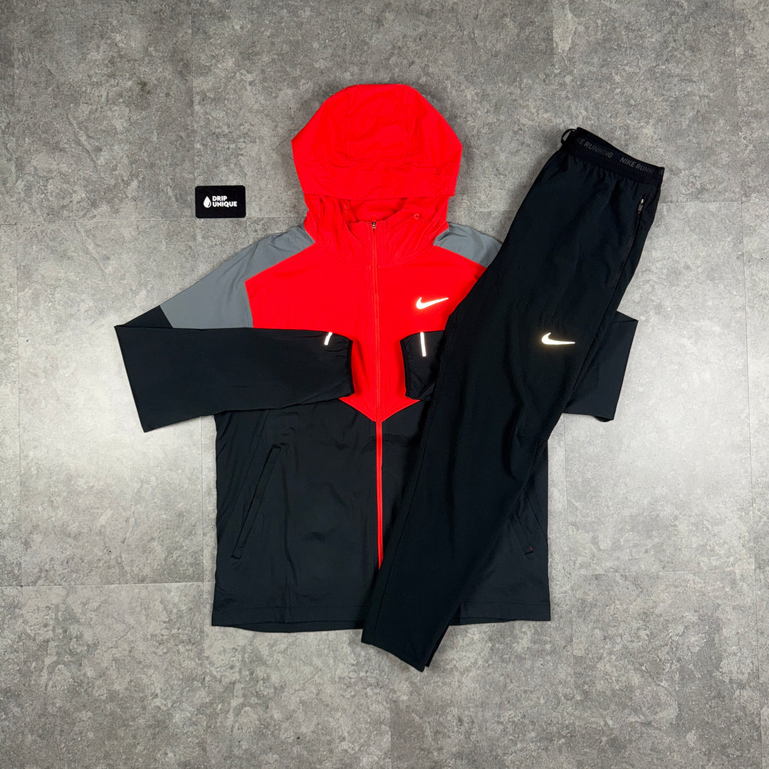 Nike UV Windrunner Jacket Light Crimson Red & Black Nike Phenom Pants Set, Nike Windrunner Set, dripuniqueuk