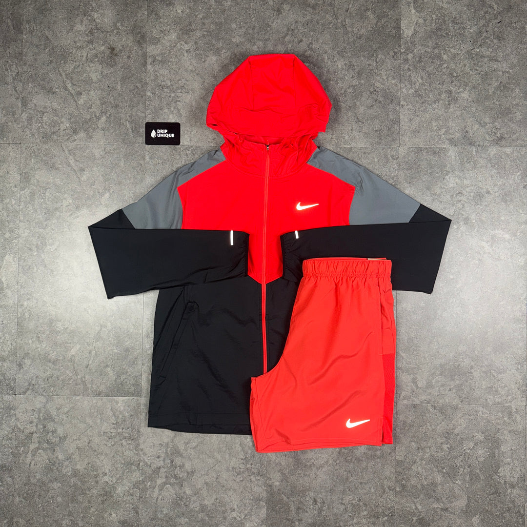 Nike UV Windrunner Jacket Light Crimson & Crimson Challenger Shorts Set, dripuniqueuk