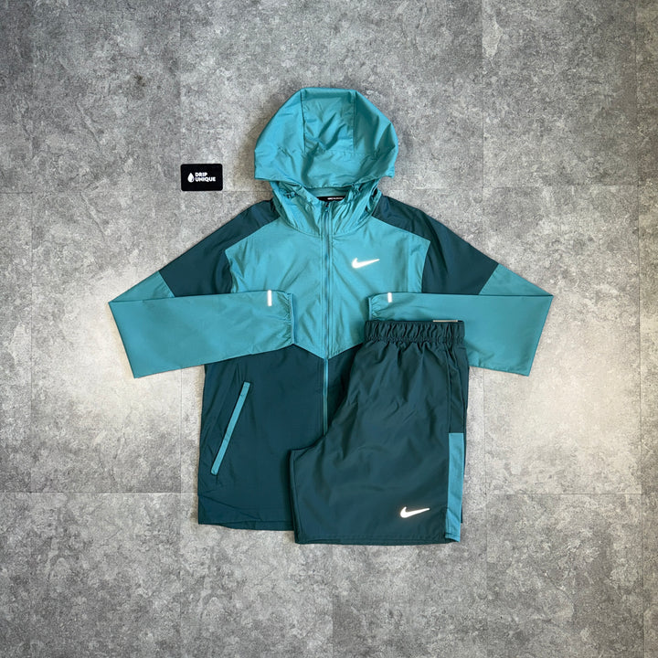 Nike UV Windrunner Jacket Mineral Teal & Teal Challenger Shorts Set, nike uv set, dripuniqueuk