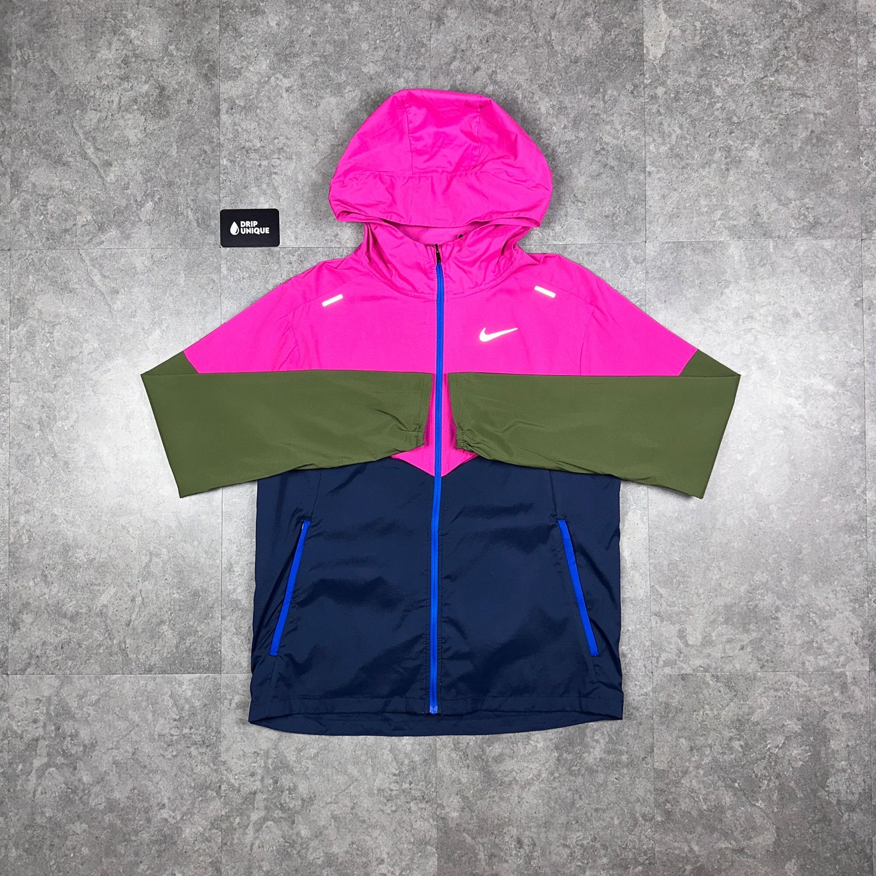 Pink blue and white nike windrunner discount