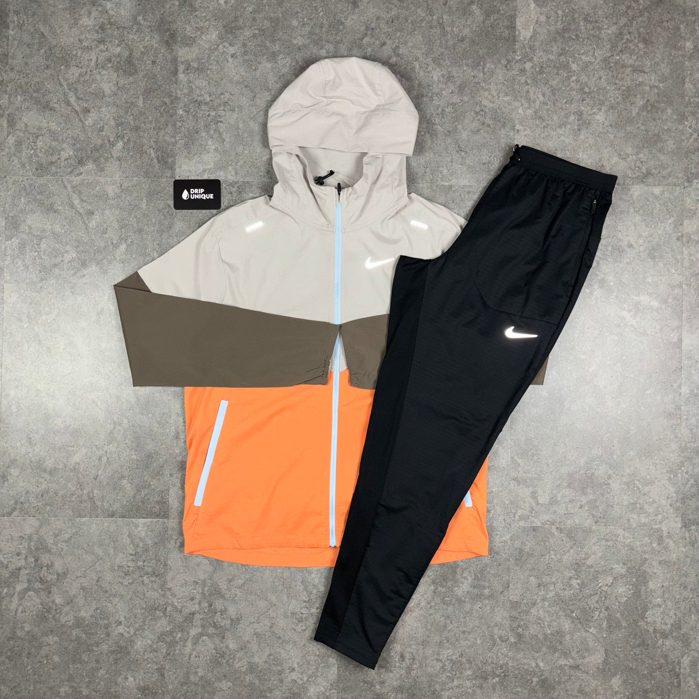 Nike UV Windrunner Jacket Orange Cream Black Nike Phenom Pants Set