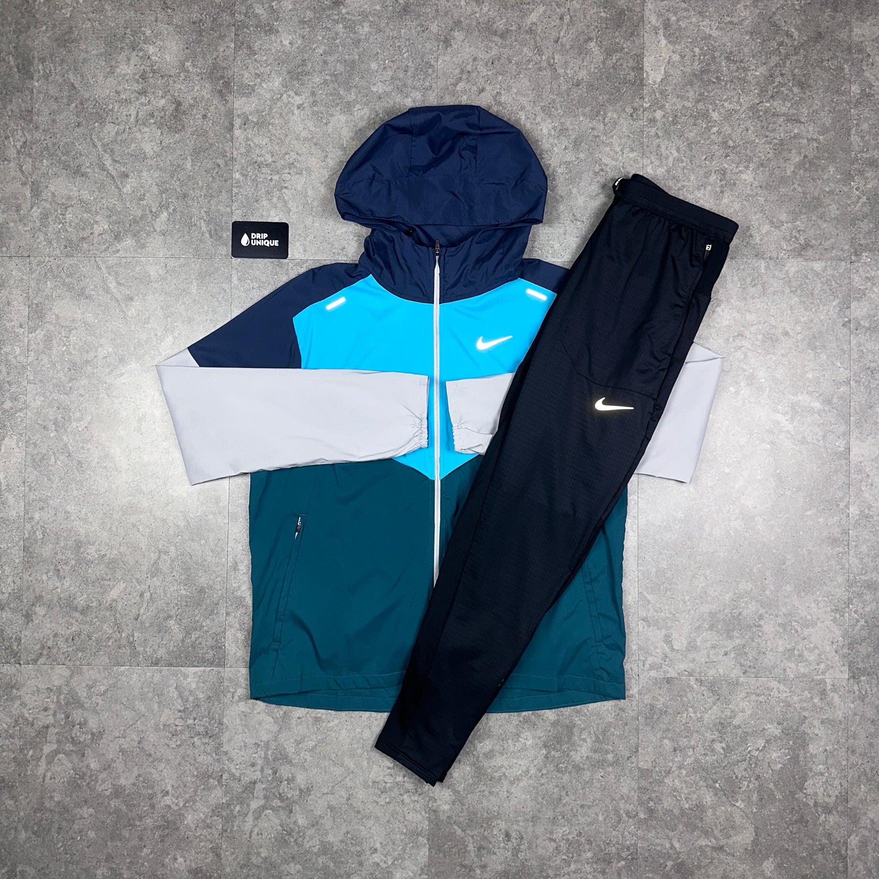 Nike UV Windrunner Jacket Petrol Blue & Black Nike Phenom Pants