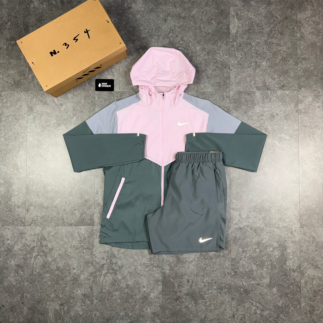 Nike UV Windrunner Jacket Pink Foam & Grey Challenger Shorts Set, nike jacket set, dripuniqueuk