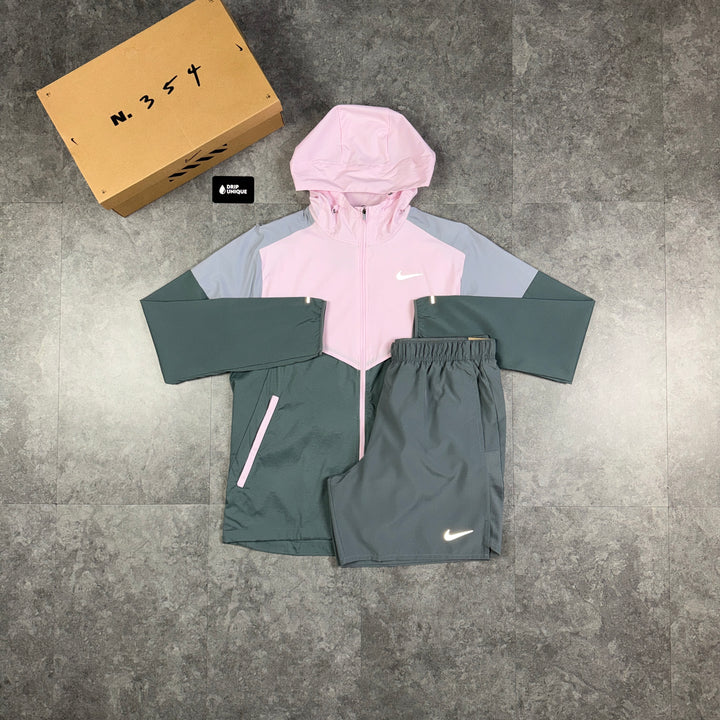 Nike UV Windrunner Jacket Pink Foam & Grey Challenger Shorts Set, nike jacket set, dripuniqueuk