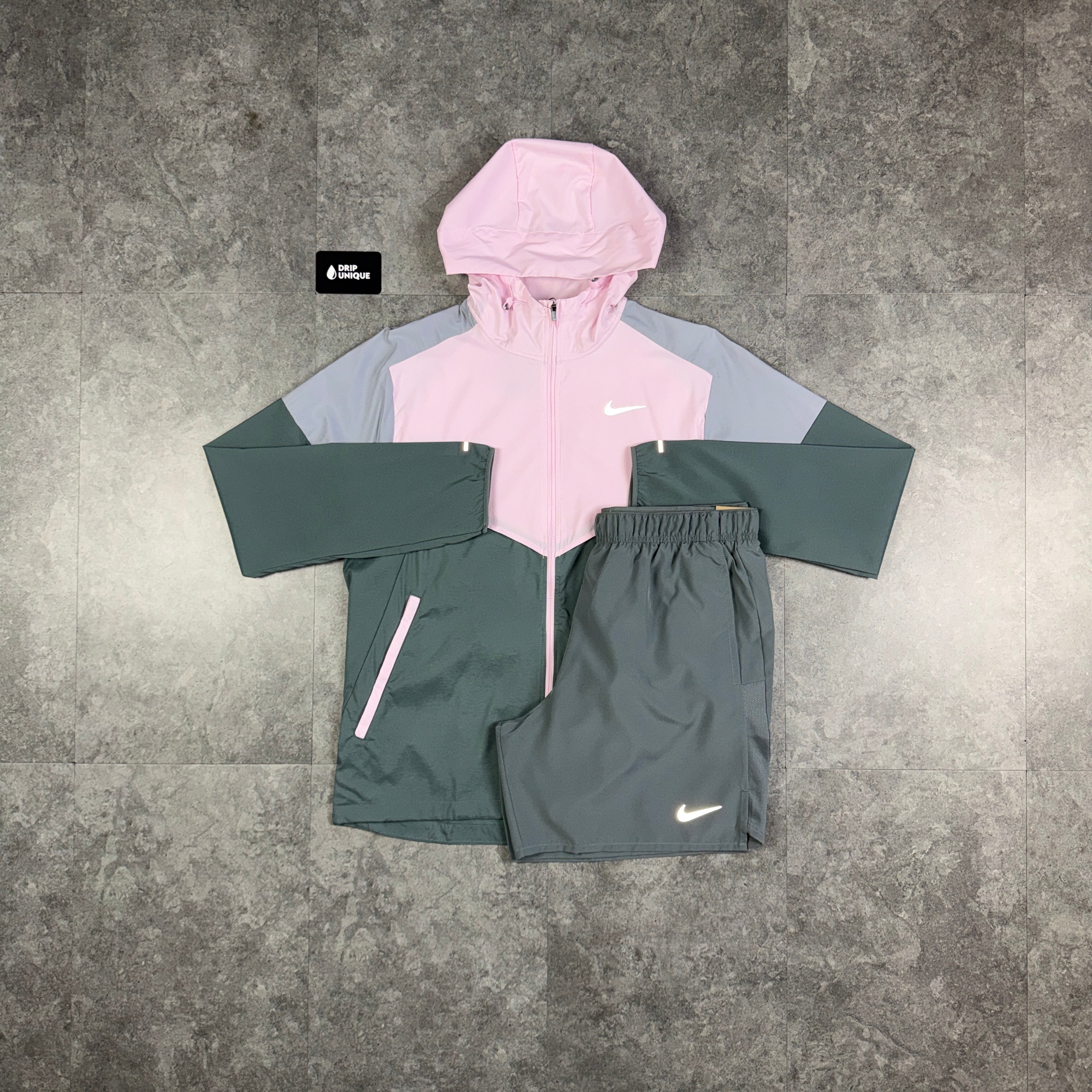 Nike UV Windrunner Jacket Pink Foam & Grey Challenger Shorts Set