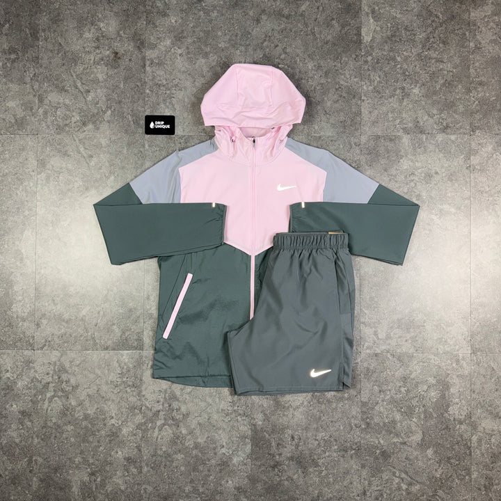 Nike UV Windrunner Jacket Pink Foam & Grey Challenger Shorts Set, nike set, dripuniqueuk