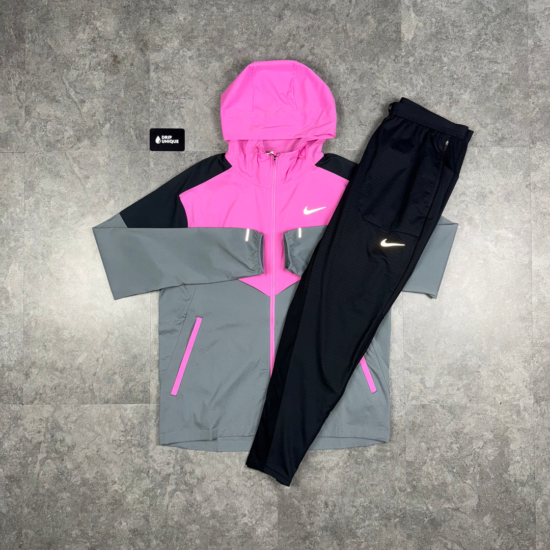 Nike UV Windrunner Jacket Playful Pink & Black Nike Phenom Pants Set, Nike Sets, dripuniqueuk